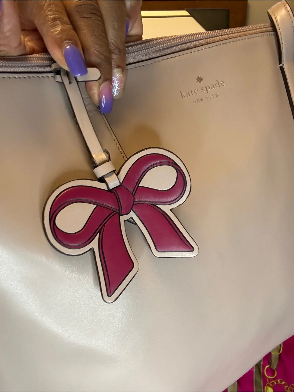 kate spade Pale Pink Leather Tote with Bow Charm Accent - Picture 13 of 16